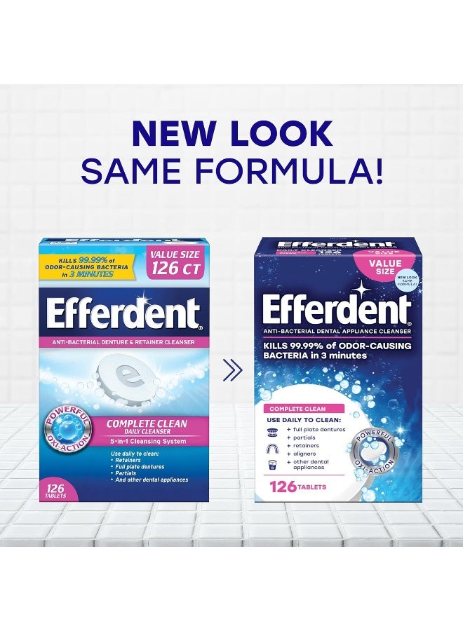 Efferdent Retainer Cleaning Tablets, Denture Cleanser Tablets for Dental Appliances, Complete Clean, 126 Tablets - Image 2
